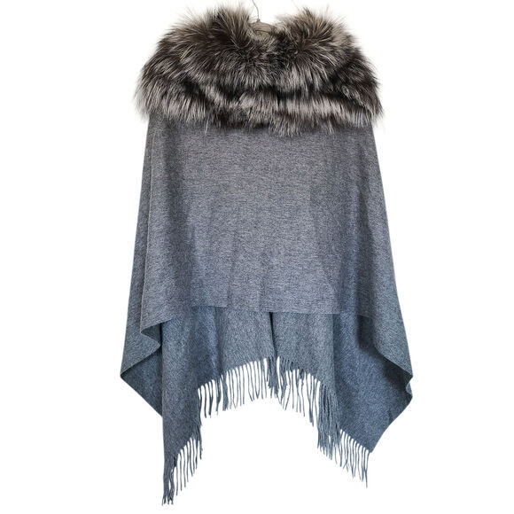 Annabelle by SCBMI Wool Fox Fur Cape Gray One Size - Picture 4 of 7
